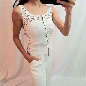 Anthropologie White Floral Blouse